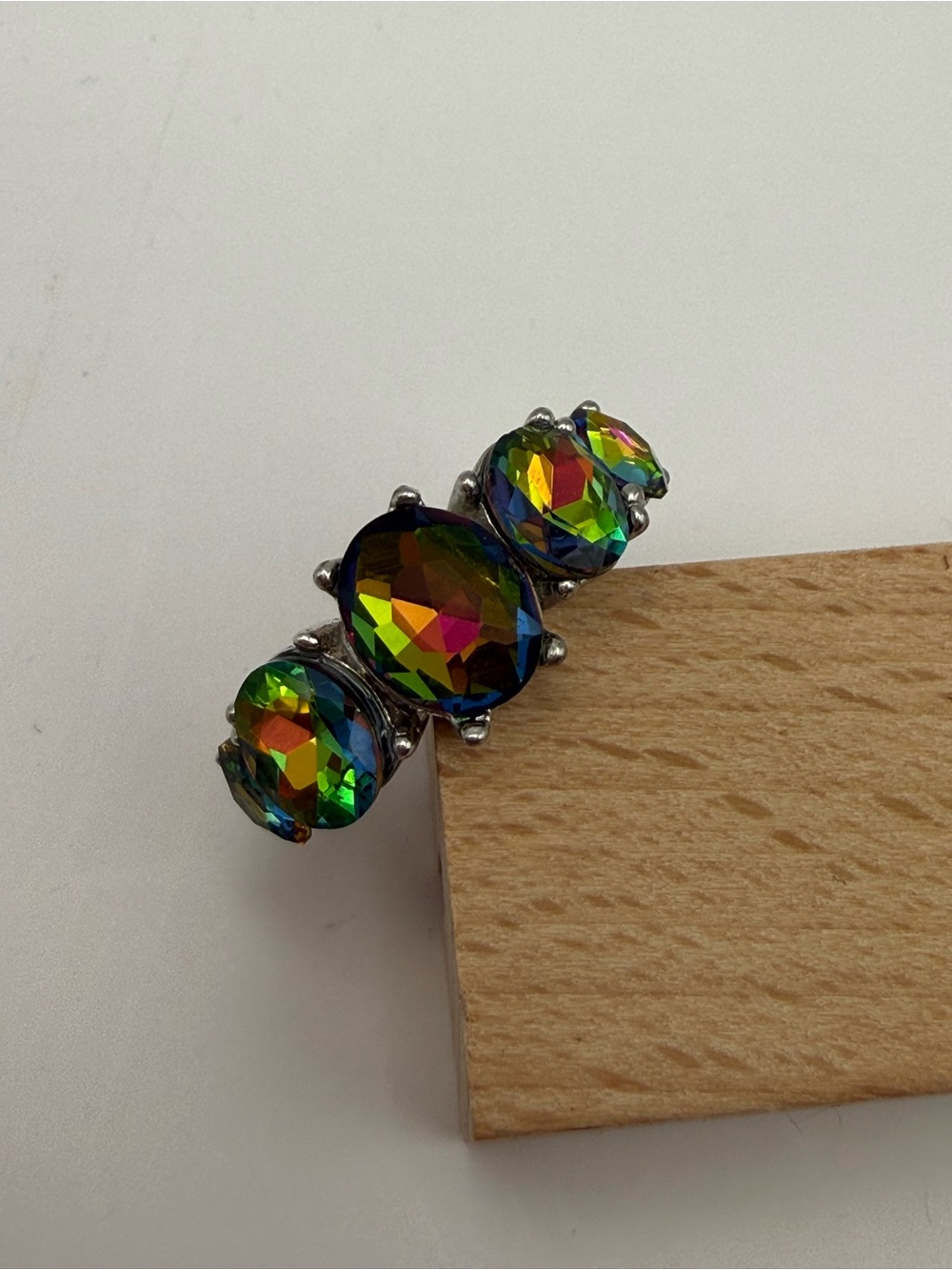 Rainbow Mystic Topaz Style 5 Stone Oval Statement Ring Silver Tone Size 9